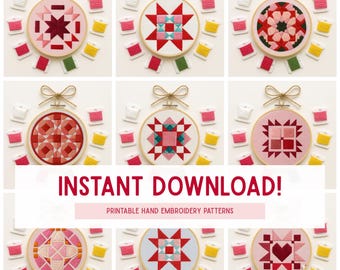 Geometric Hand Embroidery Patterns PDF, 10 Colorful Template Designs, Beginners crafts
