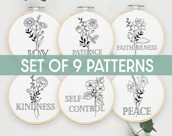 Floral Christian Embroidery Pattern: Holy Spirit Fruits (Digital Download)