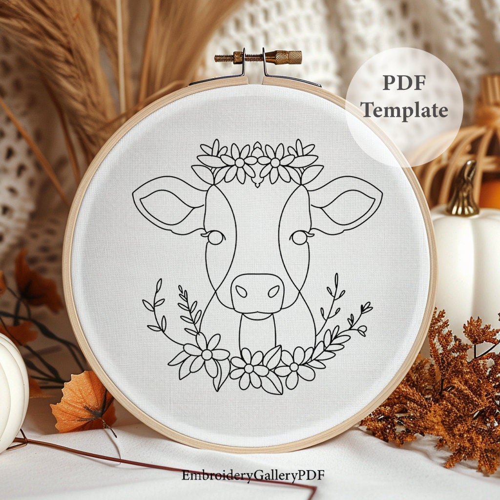 Floral Cow Embroidery Pattern: Western Cowgirl Skull Design (PDF ...