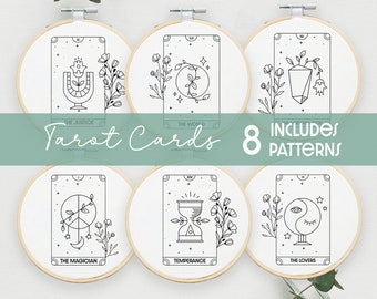 Tarot Card Embroidery BUNDLE, Hand Embroidery Patterns, Celestial Embroidery Patterns, Floral Embroidery, Sun And Moon Pattern, Tarot lovers