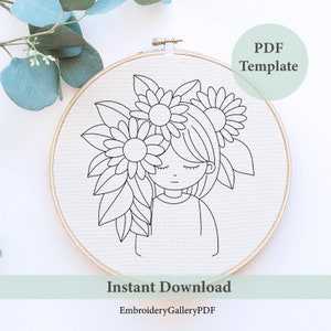Floral Girl Hand Embroidery Pattern: Modern DIY Hoop Art (PDF Download)