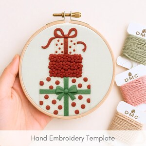 Stacked Gift Boxes Hand Embroidery Pattern, Holiday Present (PDF Pattern)