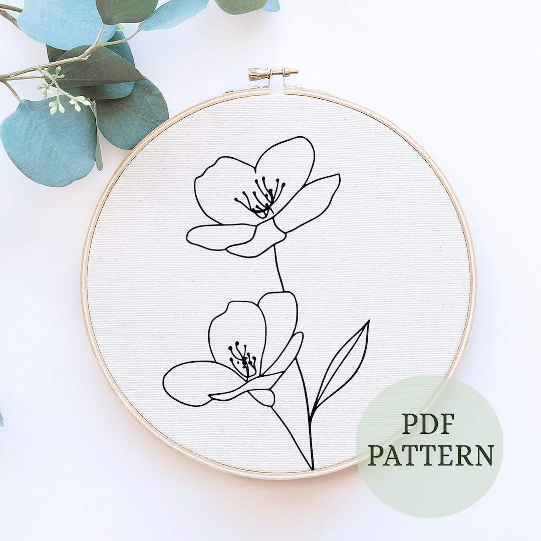 Floral Embroidery Pattern: Minimalist Hoop Art Template, Needlepoint (PDF Download) - Etsy