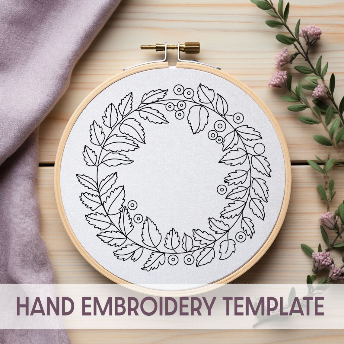 Leaf Sprig Wreath Embroidery Pattern: Beginner Needlepoint (PDF Digital ...