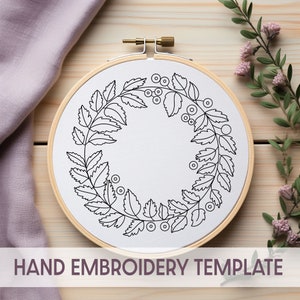Leaf Sprig Wreath Embroidery Pattern: Beginner Needlepoint (PDF Digital ...
