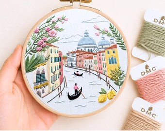 Venice Embroidery Pattern PDF Digital Download Hand Embroidery Hoop Art Beginner Friendly Canal Scene Italy Wall Art Needlework