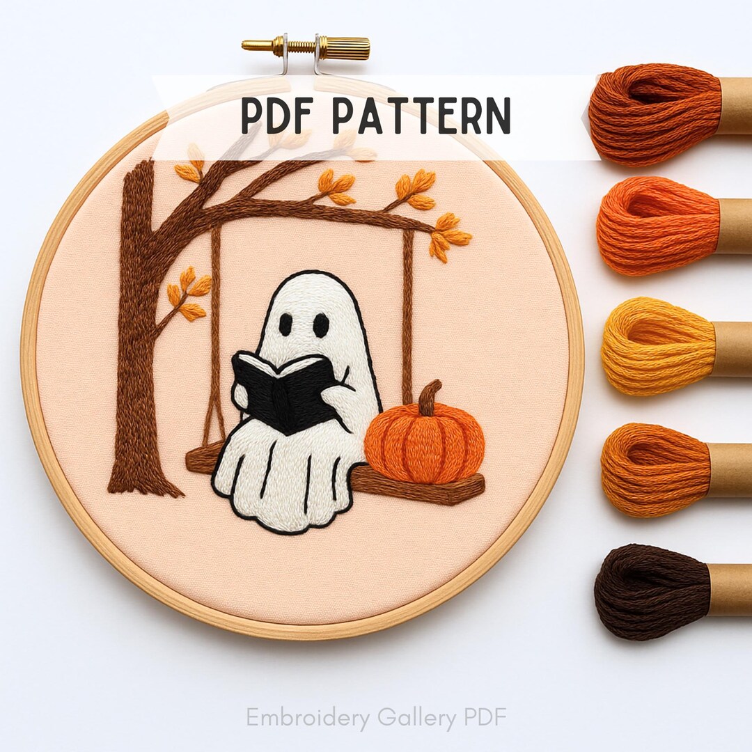 History Book Ghost Embroidery Pattern: Reading Bookshelf Design (PDF ...