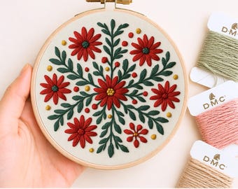 Floral Snowflake Hand Embroidery Pattern, Christmas Design, hoop art (Digital Download)