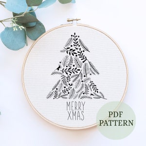 Weihnachtsbaum Handstickerei, Winter Weihnachten Stickdatei, Weihnachten Stickdatei, DIY Geschenk, Weihnachtsstickerei
