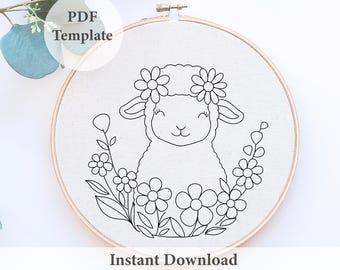 かわいい羊の手刺繍パターン、保育園の刺繍、羊のパターン、子羊の
