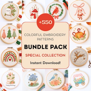 Colorful Embroidery Pattern Templates: MEGA Bundle (PDF Download)