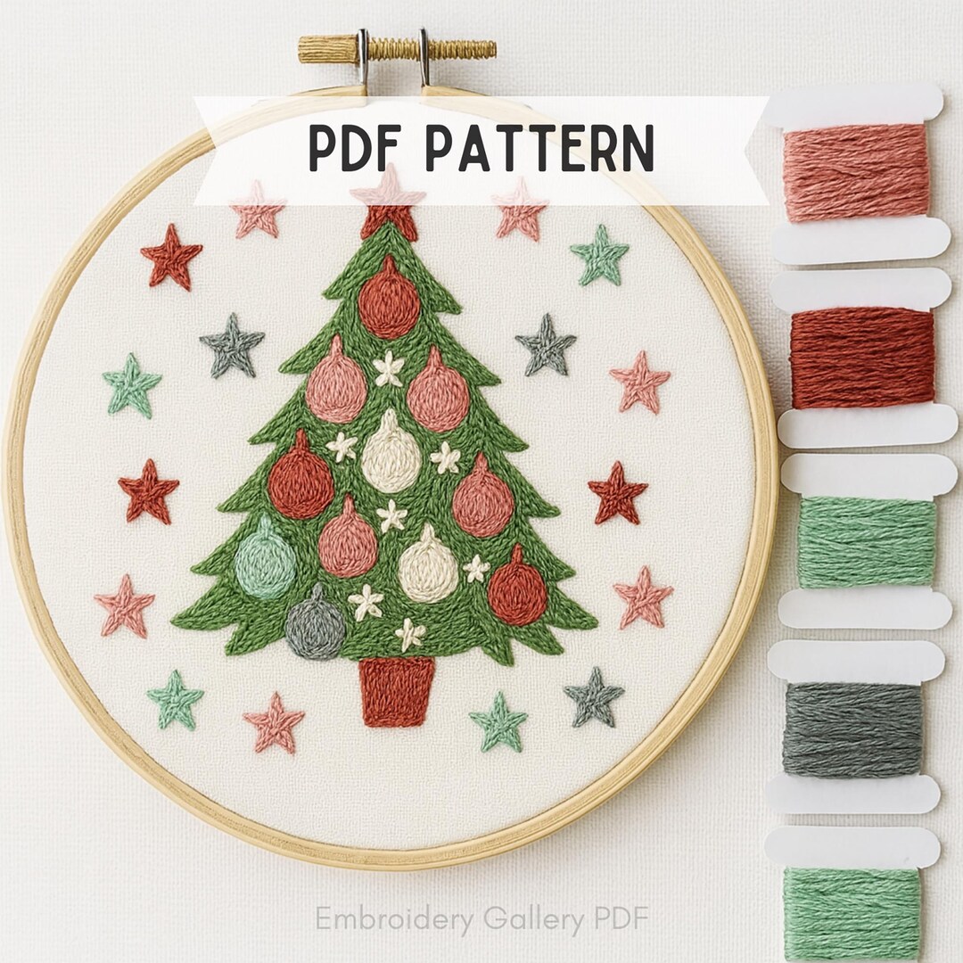 Christmas Tree Hand Embroidery Pattern, Winter Embroidery PDF Design ...