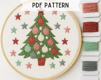 Christmas Tree Hand Embroidery Pattern, Winter Embroidery PDF Design, Holiday Season Embroidery Printable, DIY Stitching Pattern