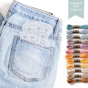 Pocket flower Embroidery Pattern, PDF Embroidery Pattern, Digital Embroidery pattern on Jeans, Embroidery PDF and Pattern, Embroidery cloths
