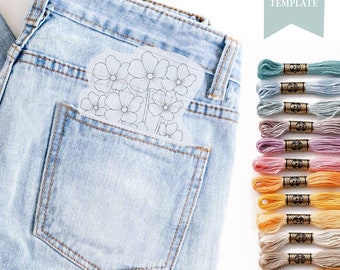 Modello di ricamo a forma di fiore tascabile: decorazione jeans (modello PDF)