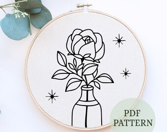 Rose Flower Hand Embroidery Pattern, Rose embroidery pattern for beginner, DIY embroidery PDF pattern, Hand Embroidery, Floral Embroidery