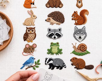MINI FOREST ANIMALS Hand Embroidery pattern: 15 Tiny Designs, Bear Fox Fawn Fall Autumn, Animal Nursery printable template, hoop art