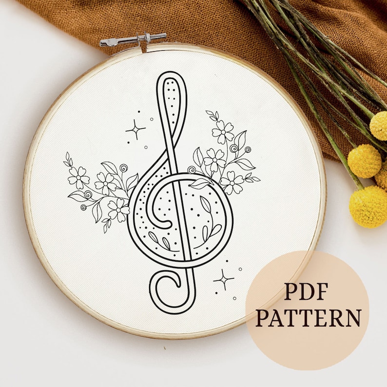 Treble Clef Pattern Free Floral Treble Clef Hand Embroidery Pattern: Music Art (PDF Pattern) - Etsy
