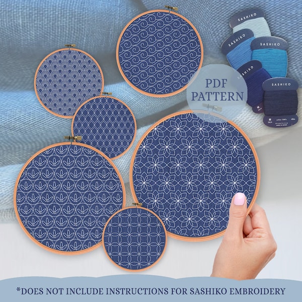 Sashiko Style Embroidery Patterns: Nature Designs (PDF Download)