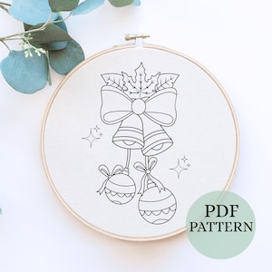 Floral Bauble Embroidery Pattern, Christmas Bells Embroidery Pattern, Embroidery Christmas Flowers, Christmas Ornament Embroidery Pattern