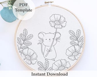Mouse Embroidery Pattern: Cottagecore Needle Painting (PDF Pattern)
