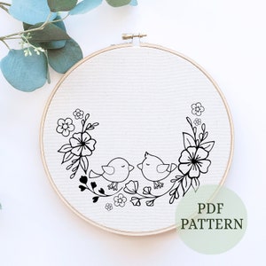 Spring Hand embroidery pattern - Embroidery pattern - Embroidery designs - Embroidery hoop - Beginner embroidery pattern