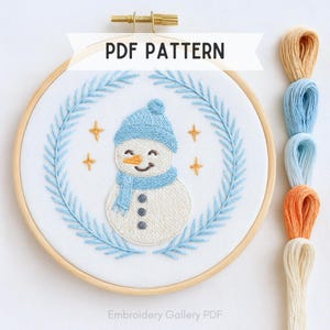 Snowman Hand Embroidery Digital PDF Pattern, Winter Hoop Art Design, Holiday Christmas DIY Embroidery, Seasonal Nursery Decor, winter crafts