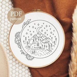 Meadow Scenery Hand Embroidery, DIY Landscape Embroidery for Beginner, Mountain Clouds Embroidery,  Modern Crewel Embroidery, Landscape