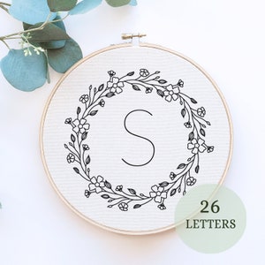 Downloadable PDF embroidery pattern, Monogram, Embroidery Design, Hoop Art, Hand Embroidery, Modern Embroidery, initial embroidery