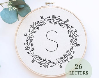 Downloadable PDF embroidery pattern, Monogram, Embroidery Design, Hoop Art, Hand Embroidery, Modern Embroidery, initial embroidery