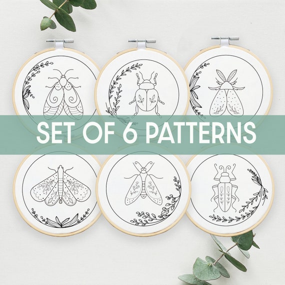 Insect Embroidery Pattern: Set of 6 Hand Stitched Art Templates (PDF)