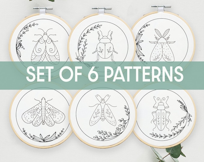 Printable Insects Embroidery Patterns Sheet, Butterfly Hand Embroidery ...