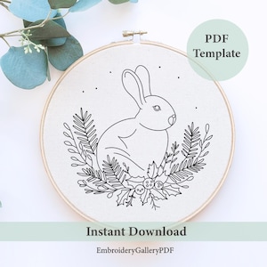 Bunny Embroidery Pattern, Hand Embroidery Pattern, Christmas Embroidery, Winter Embroidery, DIY Embroidery Hoop, Beginner Embroidery Pattern