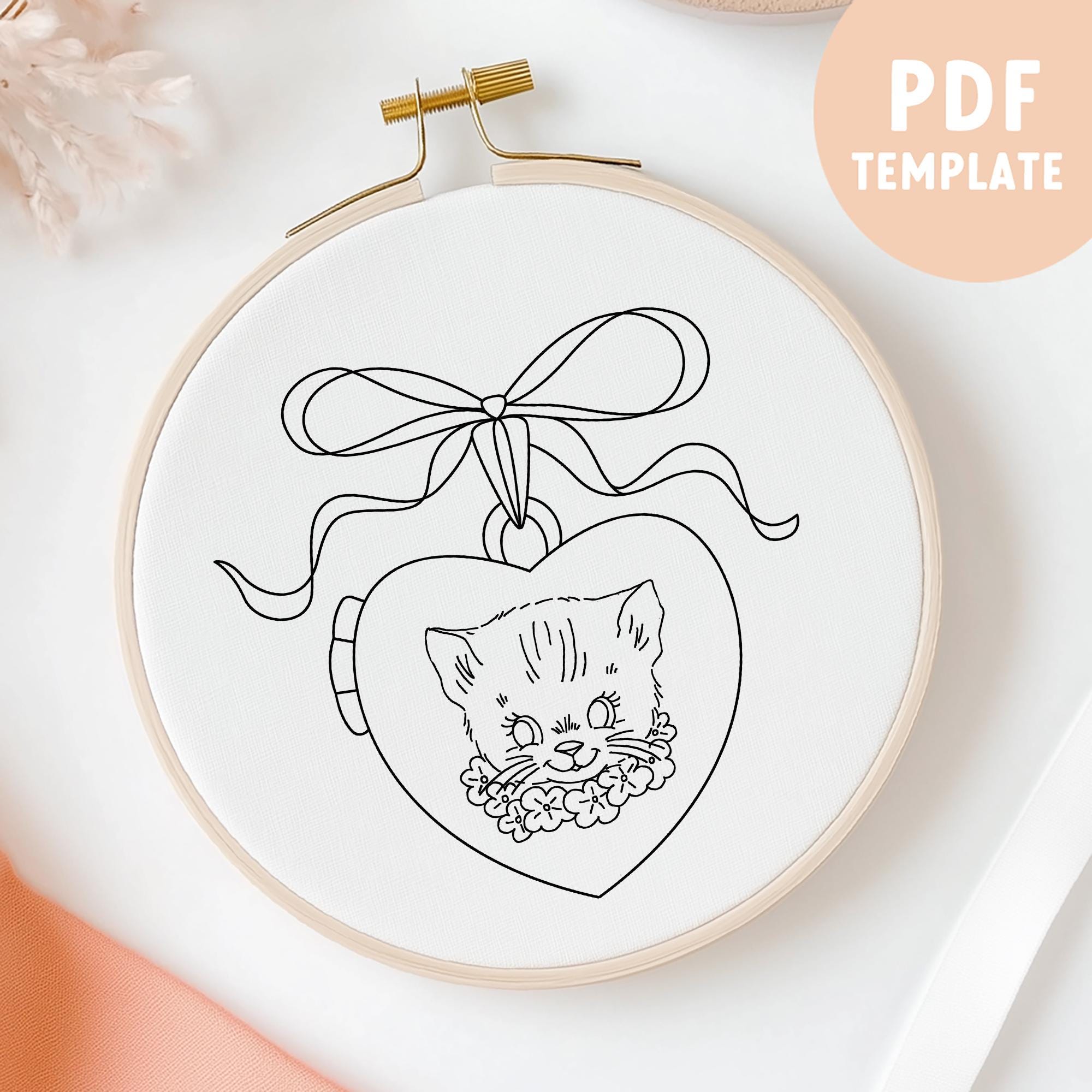 Vintage Cat Locket Embroidery Pattern, Cute Feline Design (PDF Pattern ...