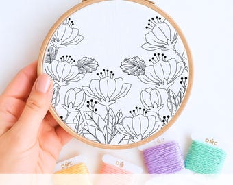 チューリップブーケの手刺繍パターン：初心者向けフラワーデザイン