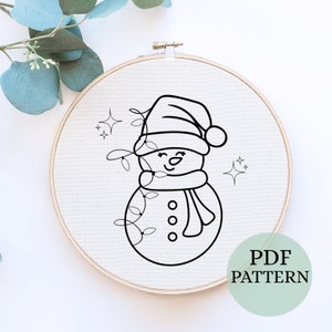Christmas Snowman Embroidery Pattern, Embroidery Christmas Pattern, Winter Embroidery, Cute Snowman art, Hand Embroidery, Christmas crafts