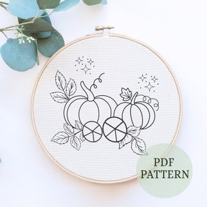 Fancy Gourds Embroidery Pattern, Fall Pumpkin Wreath, Autumn Embroidery, Modern Embroidery, Pumpkin Pattern, Autumn Embroidery, Fall Theme