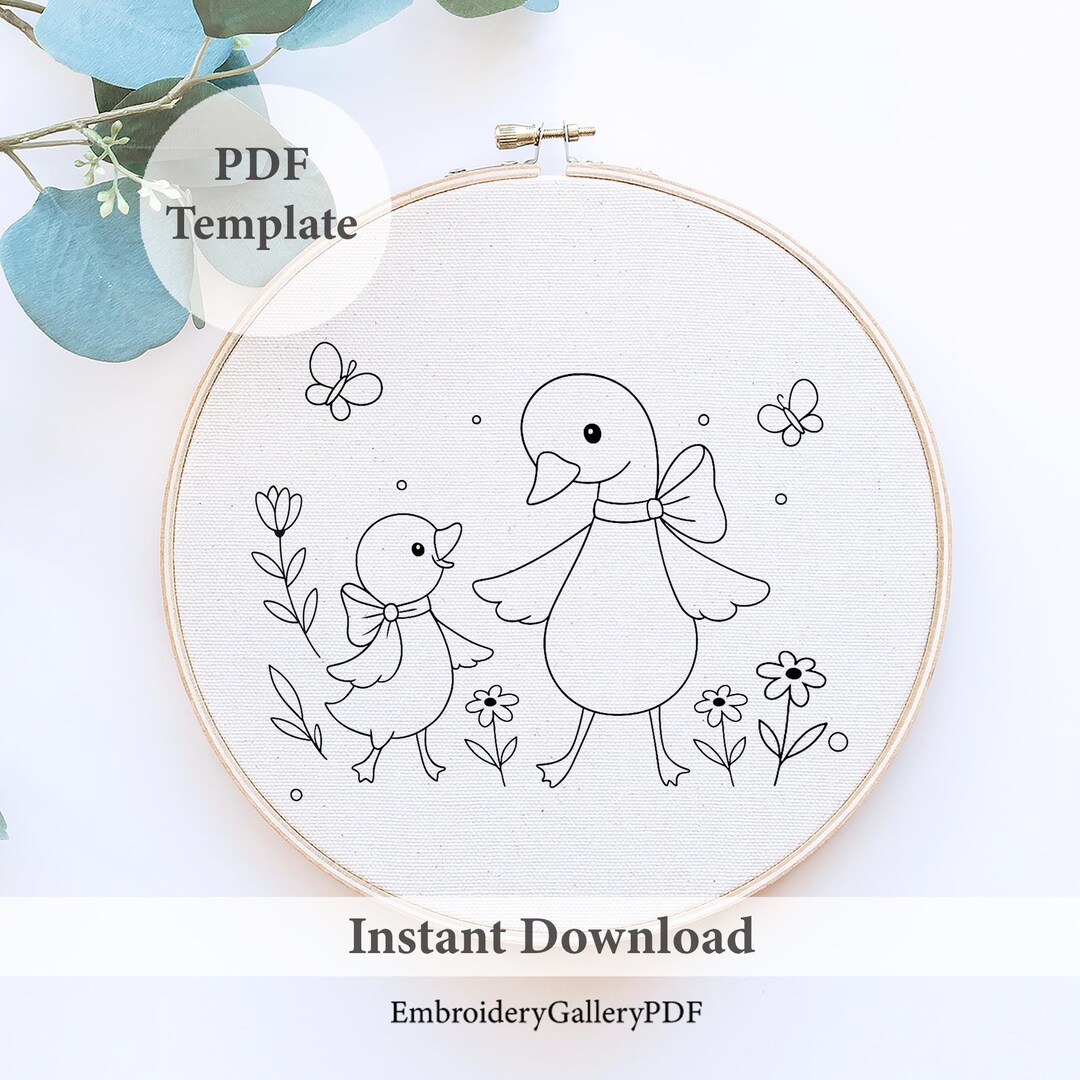 Duck Family Embroidery Pattern PDF, Mother Duckling Template, Floral ...