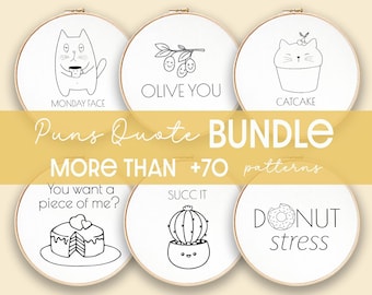 Embroidery Pattern Bundle: Puns & Quotes Designs, hand stitch (Digital PDF)