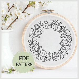 Leaf Sprig Wreath Embroidery Pattern: Beginner Needlepoint (PDF Digital ...