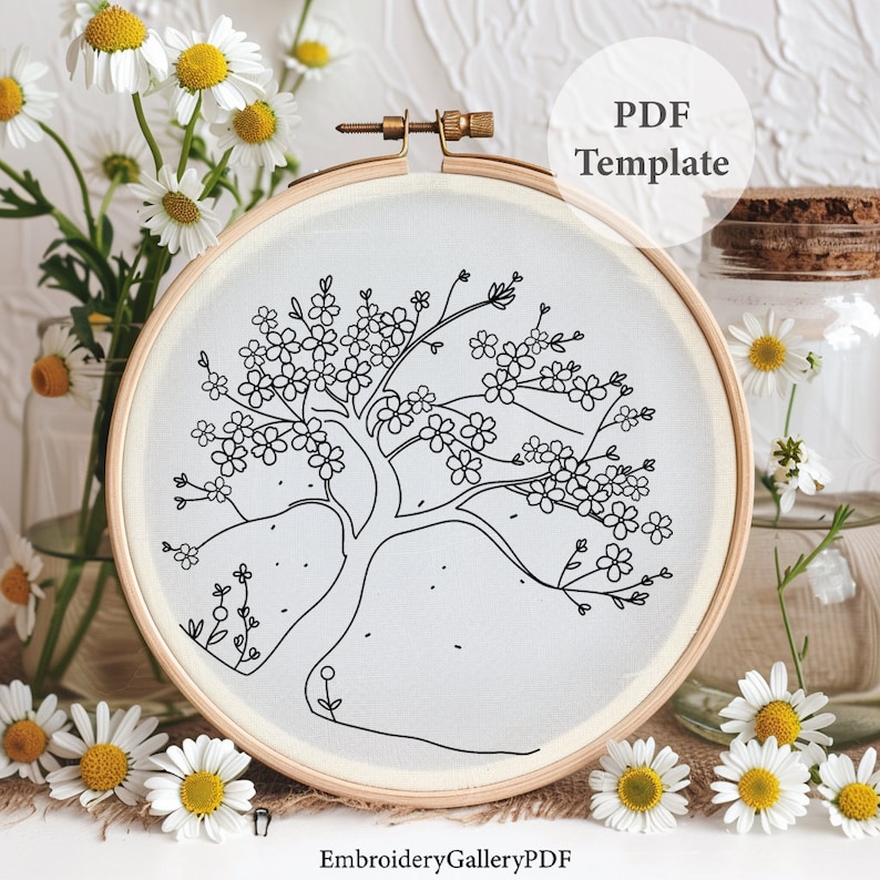 Cherry Blossom Tree Hand Embroidery Pattern: Sakura Floral Design (PDF ...