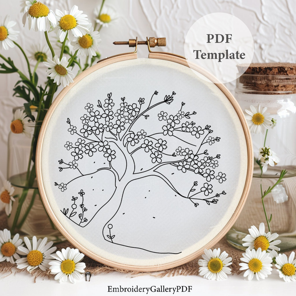 Cherry Blossom Tree Hand Embroidery Pattern: Sakura Floral Design (PDF ...