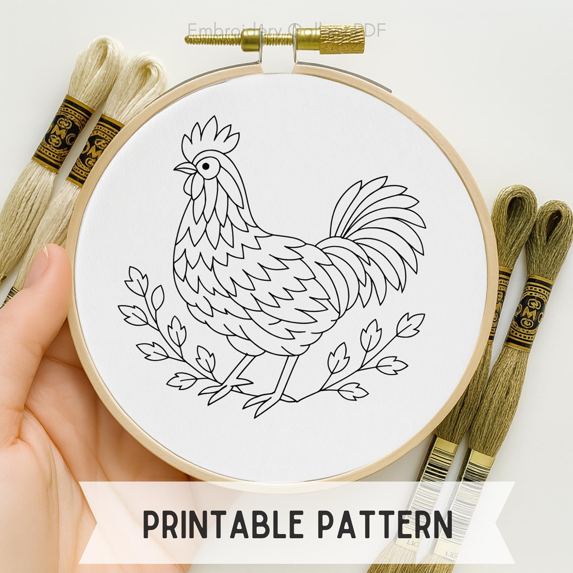 Free Printable Rooster Patterns.pdf Rooster Embroidery Pattern: Floral Farmhouse Decor, PDF File (printable ...