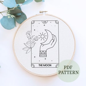Astral Card-borduurwerk, The Moon Tarot Card-borduurpatroon, Mystic Borduurwerk, Celestial Borduurwerk, Paranormaal Borduurwerk, Handgemaakt cadeau