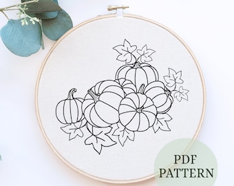 Halloween-pompoenkrans handborduurpatroon, doe-het-zelfproject (pdf-patroon)
