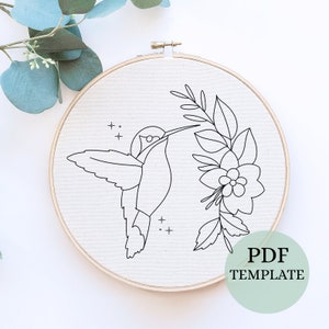 Cute Hummingbird Hand Embroidery Pattern, Hummingbird Pattern, Spring Bird Pattern, Hand Embroidery, Digital file, Wildlife Embroidery art
