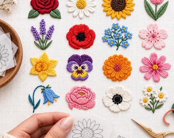 Mini Flowers Hand Embroidery Designs: 15 Tiny Flowers, Small Wildflower Files, floral elements, gifts for mom, grandma crafts, hoop art