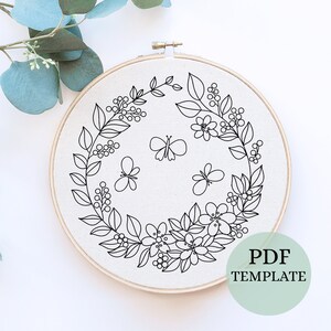 PDF Pattern Flower and Butterflies, Hand Embroidery Pattern, Embroidery ...