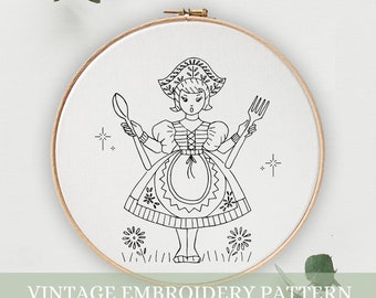 Crinoline Lady Embroidery Pattern: Vintage Sunbonnet Girl Transfer (PDF Pattern)