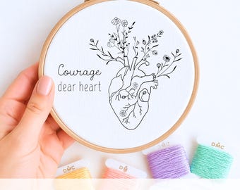 Floral Anatomical Heart Embroidery Pattern: Mental Health Design, beginner friendly (PDF Pattern)